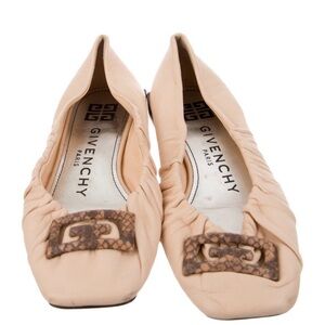 Givenchy Nude Leather Ballet Flats with Snakeskin Accent Buckle